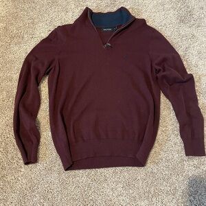 Mens nautica 1/4 zip quarter zip burgundy red sweater size small